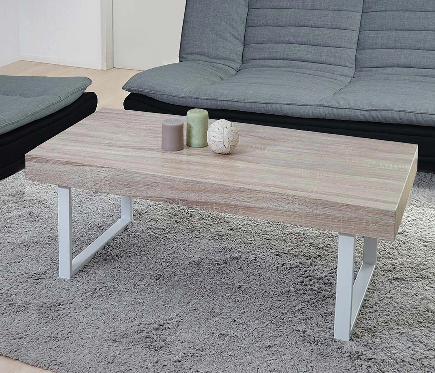 Couchtisch Genk H576, Wohnzimmertisch, 40x110x60cm ~ Eiche, helle Metall-F&uuml;&szlig;e 