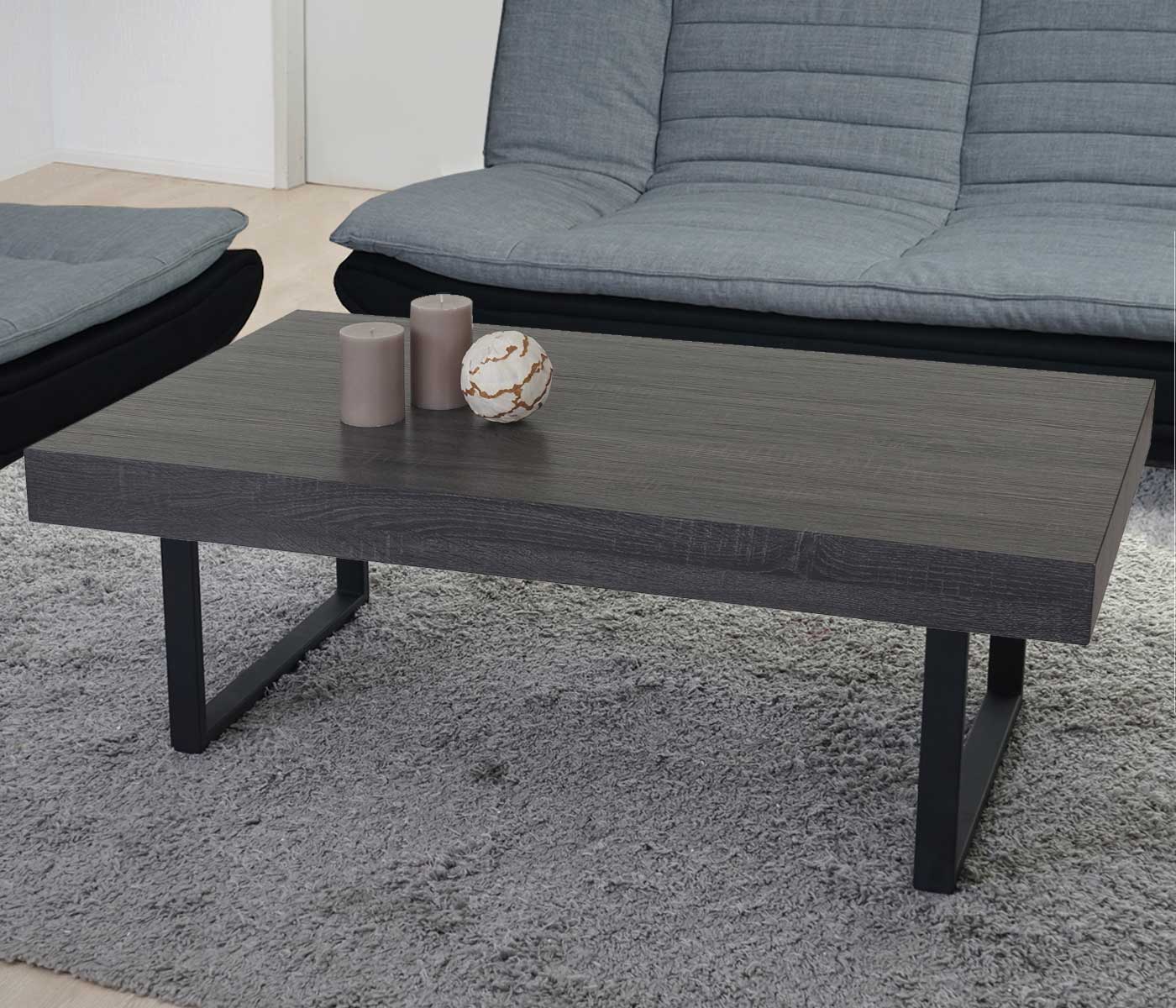Couchtisch Genk H576, Wohnzimmertisch, 40x110x60cm, MVG-zertifiziert ~ Schwarze Eiche-Optik, dunkle Metall-F&uuml;&szlig;e 