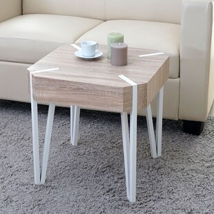 Couchtisch Genk H574, Beistelltisch, 52x50x50cm ~ Eiche, helle Metall-Füße 