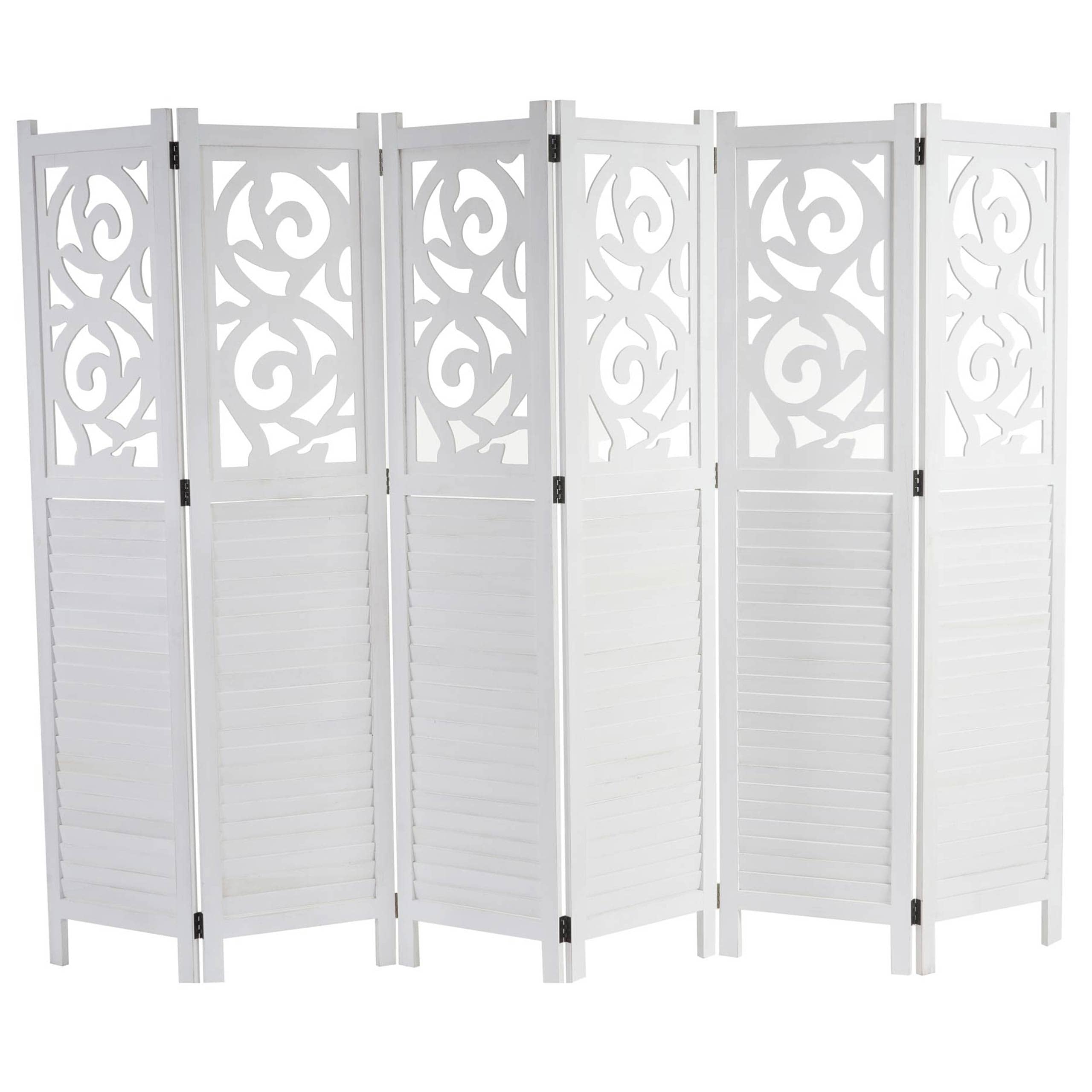 Paravent Izmir, Raumteiler Trennwand Sichtschutz, Ornamente ~ 170x241x2cm, wei&szlig; 