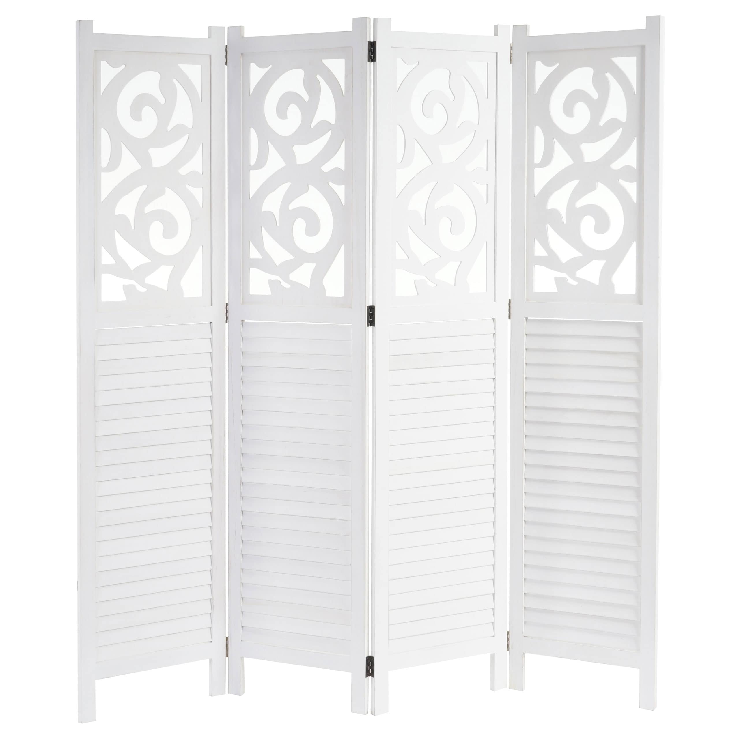 Paravent Izmir, Raumteiler Trennwand Sichtschutz, Ornamente ~ 170x161x2cm, wei&szlig; 