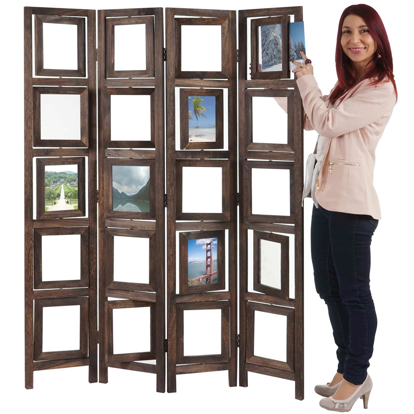 Paravent Bildgalerie II, Raumteiler Trennwand Sichtschutz Foto-Paravent, 161x125x2cm ~ braun 