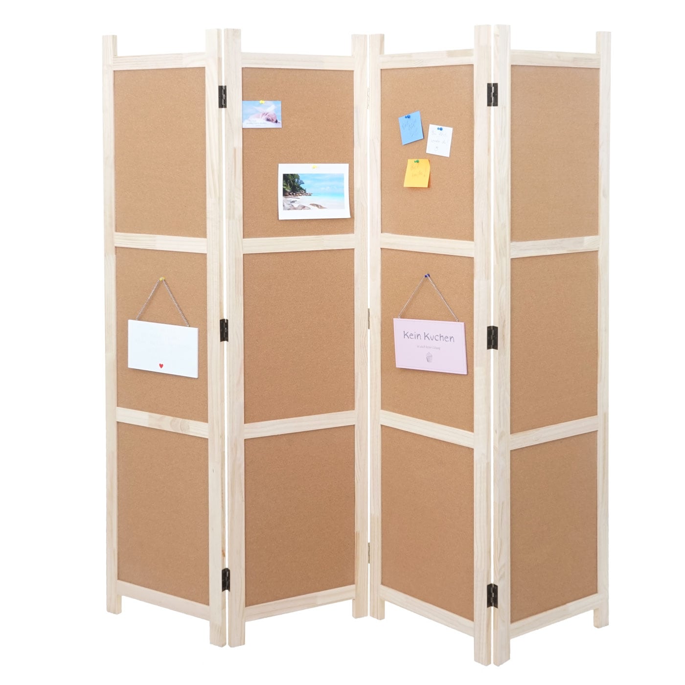 Paravent MCW-G52, Raumteiler Trennwand Sichtschutz, Pinnwand Kork ~ braun, 4 Paneele 166x160cm 