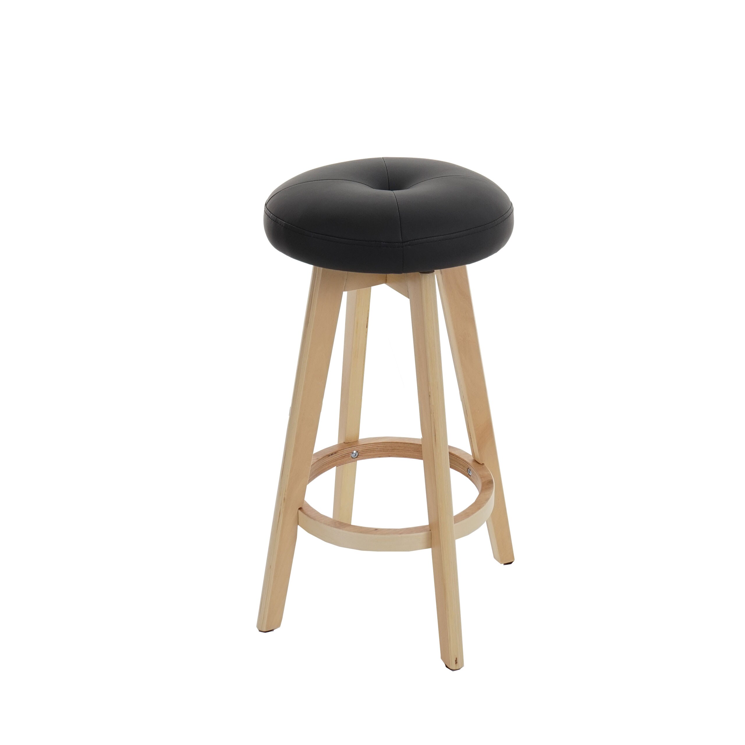 Barhocker Boras, Barstuhl Tresenhocker, Holz Kunstleder drehbar ~ schwarz, helle Beine 
