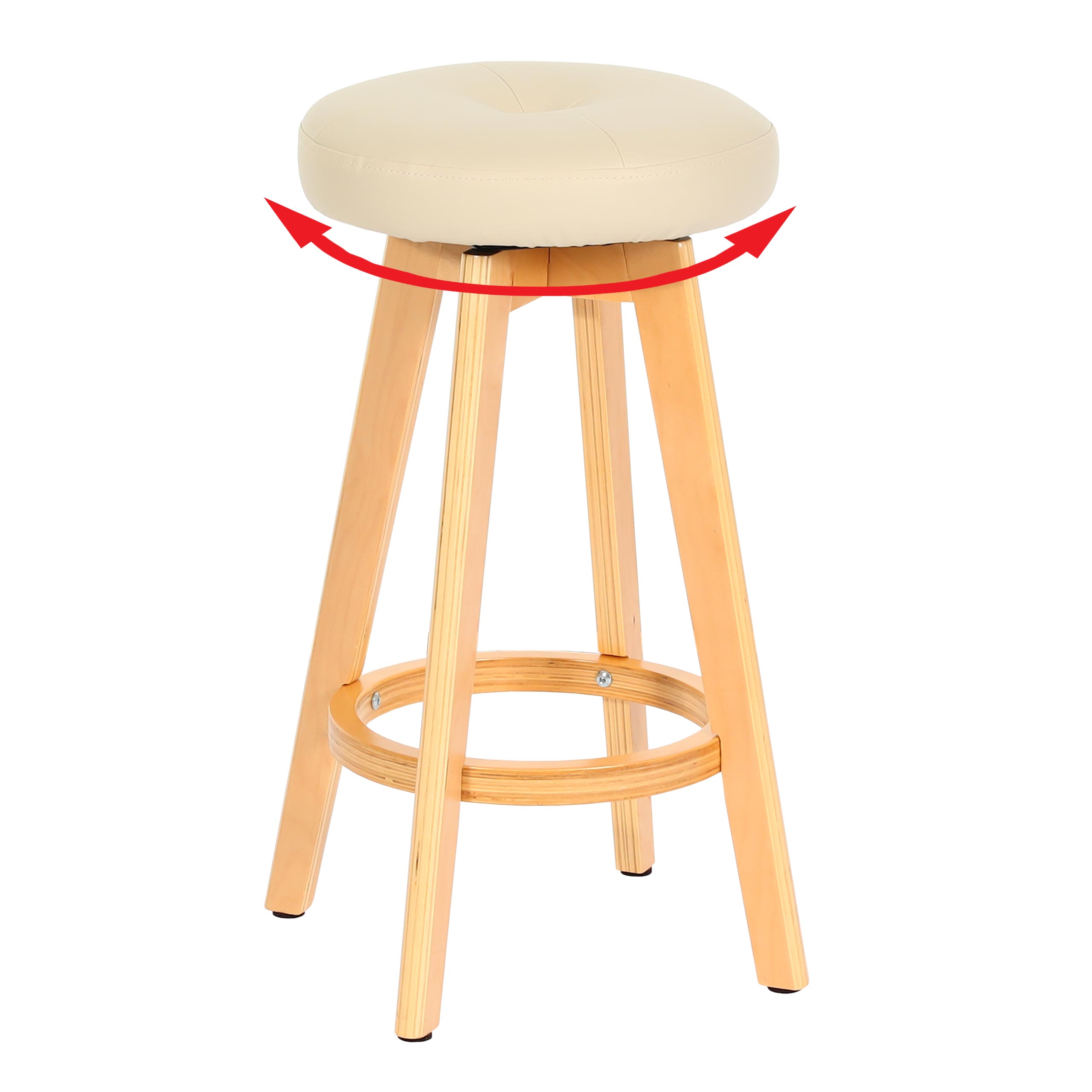 Barhocker Boras, Barstuhl Tresenhocker, Holz Kunstleder drehbar ~ creme, helle Beine 