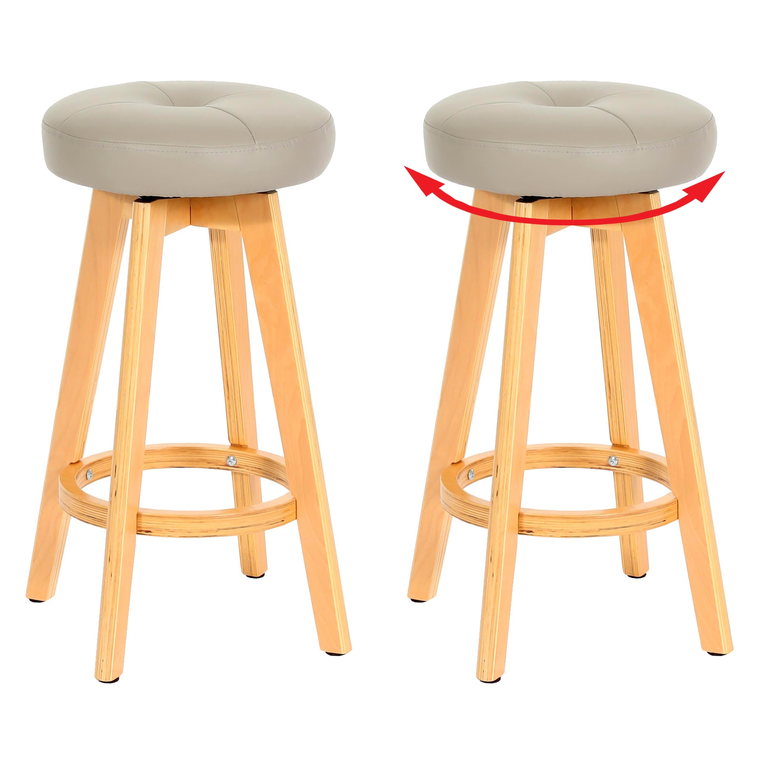 2er-Set Barhocker Boras, Barstuhl Tresenhocker, Holz Kunstleder drehbar ~ taupe, helle Beine 