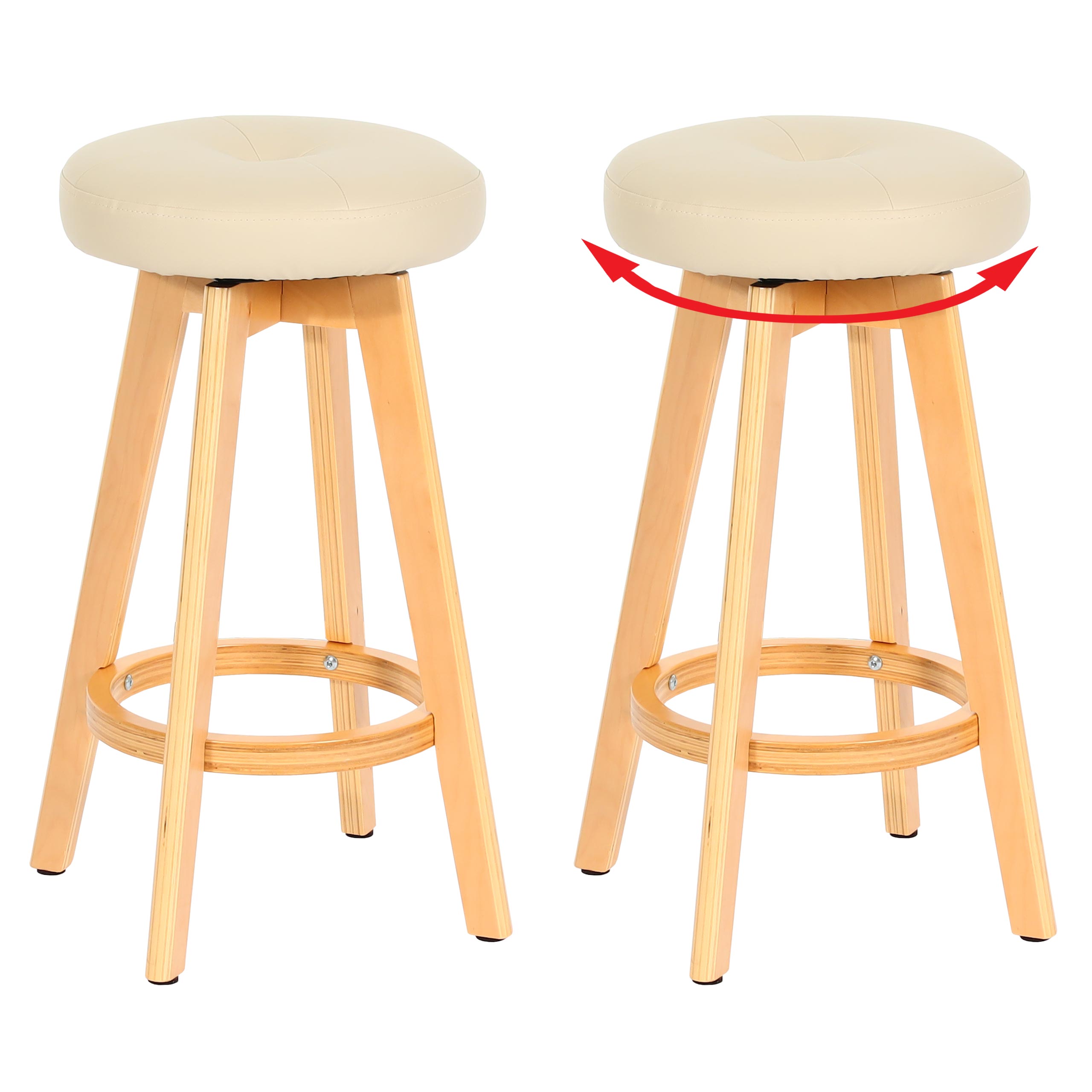 2er-Set Barhocker Boras, Barstuhl Tresenhocker, Holz Kunstleder drehbar ~ creme, helle Beine 