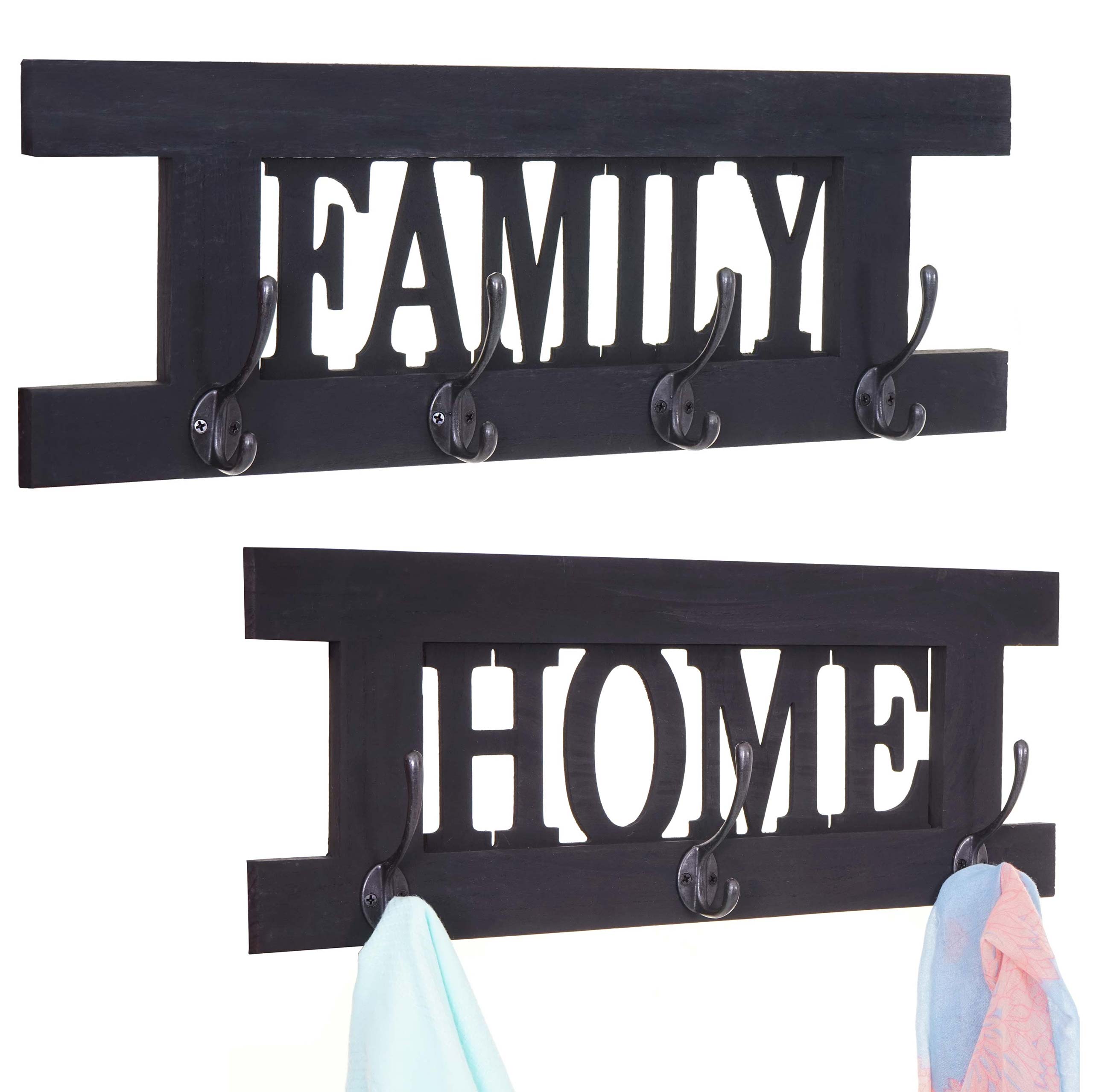 2er Wandgarderoben Set MCW-C60 Home+Family Garderobenpaneel, Shabby-Look Vintage ~ dunkelgrau 