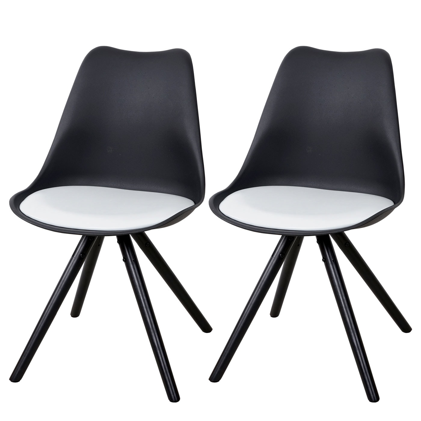2er-Set Esszimmerstuhl Vaasa T501, Retro Design ~ schwarz, Sitzfl&auml;che Kunstleder wei&szlig;, dunkle Beine 