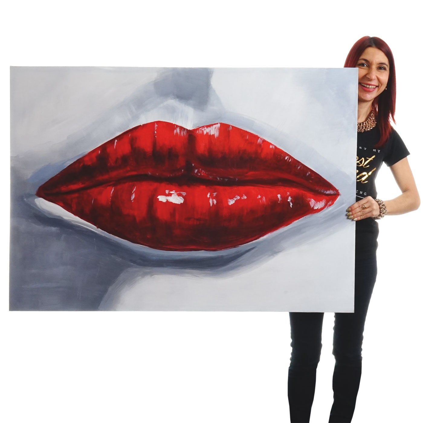 Wandbild Lippen, 100% handgemaltes &Ouml;lgem&auml;lde Gem&auml;lde XL, 120x85cm 