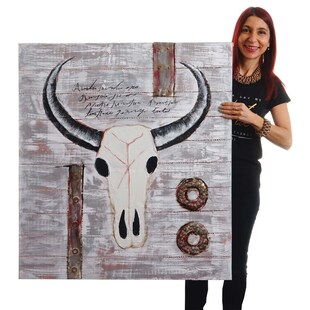 Wandbild Stier, 100% handgemaltes Ölgemälde 3D-Bild Gemälde XL, 100x90cm 