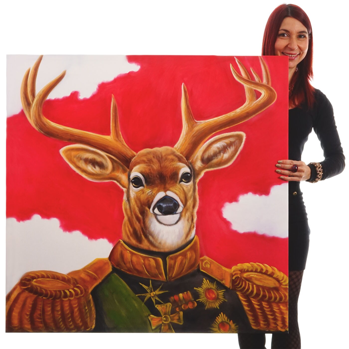Wandbild Hirsch, 100% handgemaltes &Ouml;lgem&auml;lde Gem&auml;lde XL, 100x100cm 