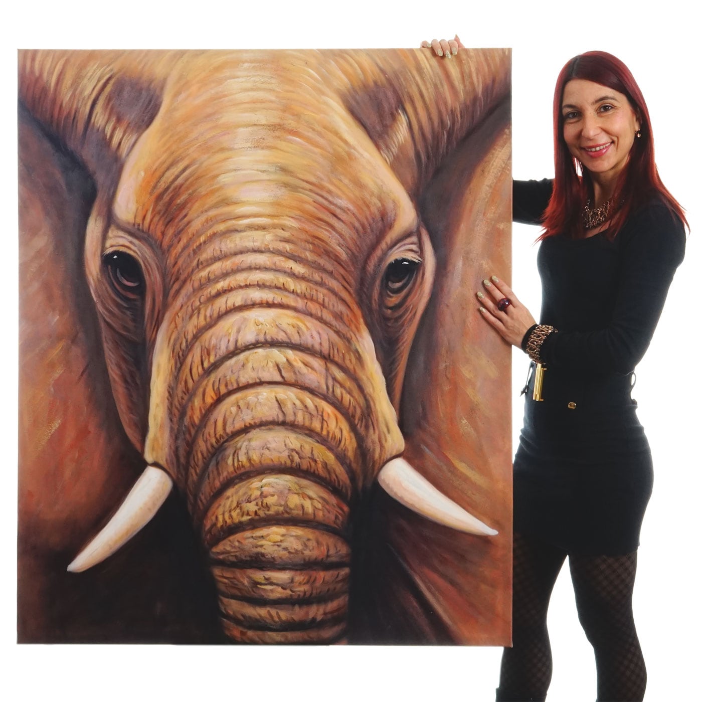 Wandbild Nahaufnahme Elefant, 100% handgemaltes &Ouml;lgem&auml;lde Gem&auml;lde XL, 120x100cm 