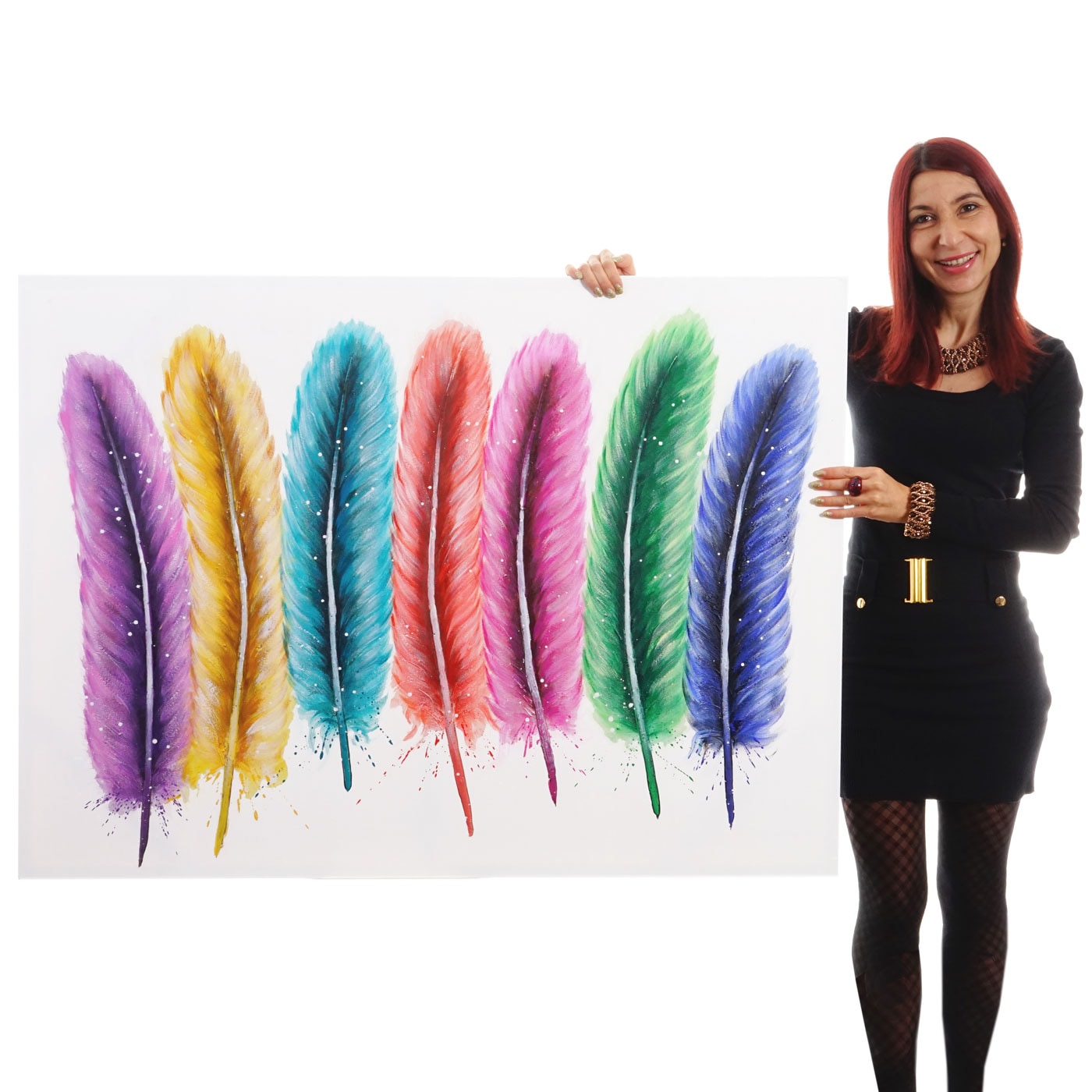 Wandbild Federn, 100% handgemaltes &Ouml;lgem&auml;lde Gem&auml;lde XL, 120x90cm 