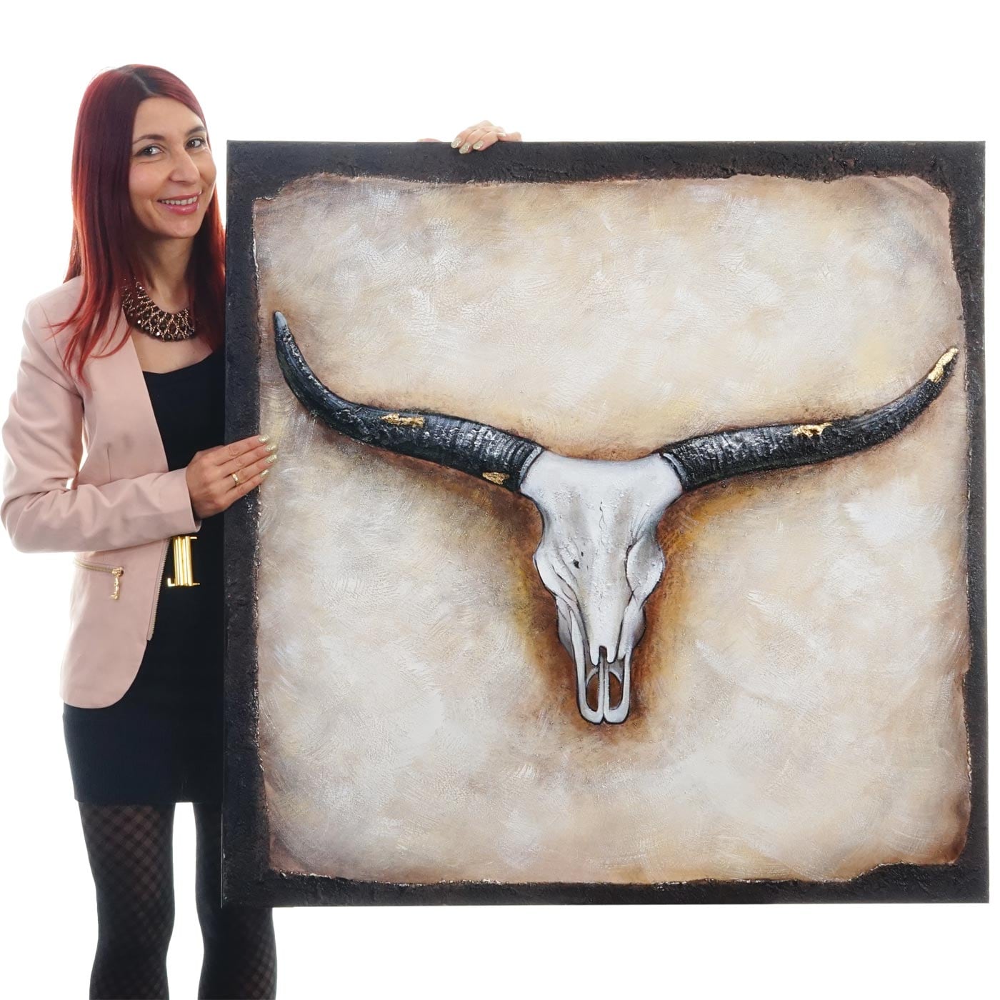 Wandbild Stier, 100% handgemaltes &Ouml;lgem&auml;lde Gem&auml;lde XL, 100x100cm 