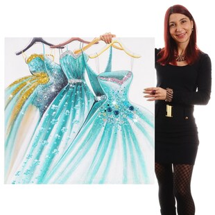 Wandbild Grüne Kleider, 100% handgemaltes Ölgemälde 3D-Bild Gemälde XL, 90x90cm 