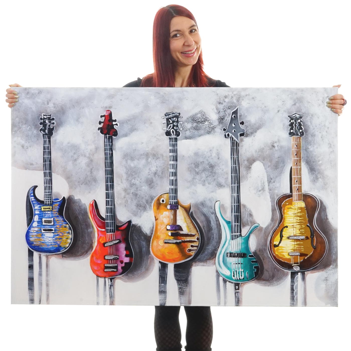 Wandbild Gitarren, 100% handgemaltes &Ouml;lgem&auml;lde 3D-Bild Gem&auml;lde XL, 120x80cm 