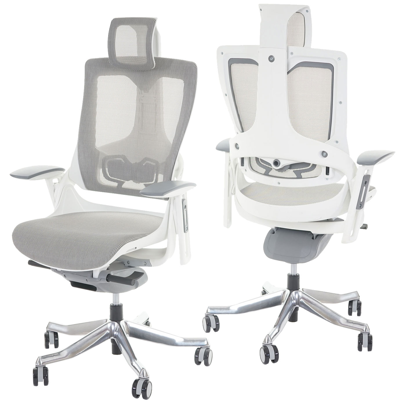 B&uuml;rostuhl MERRYFAIR Adelaide, Schreibtischstuhl Drehstuhl, Polster/Netz, ergonomisch ~ wei&szlig;-grau 