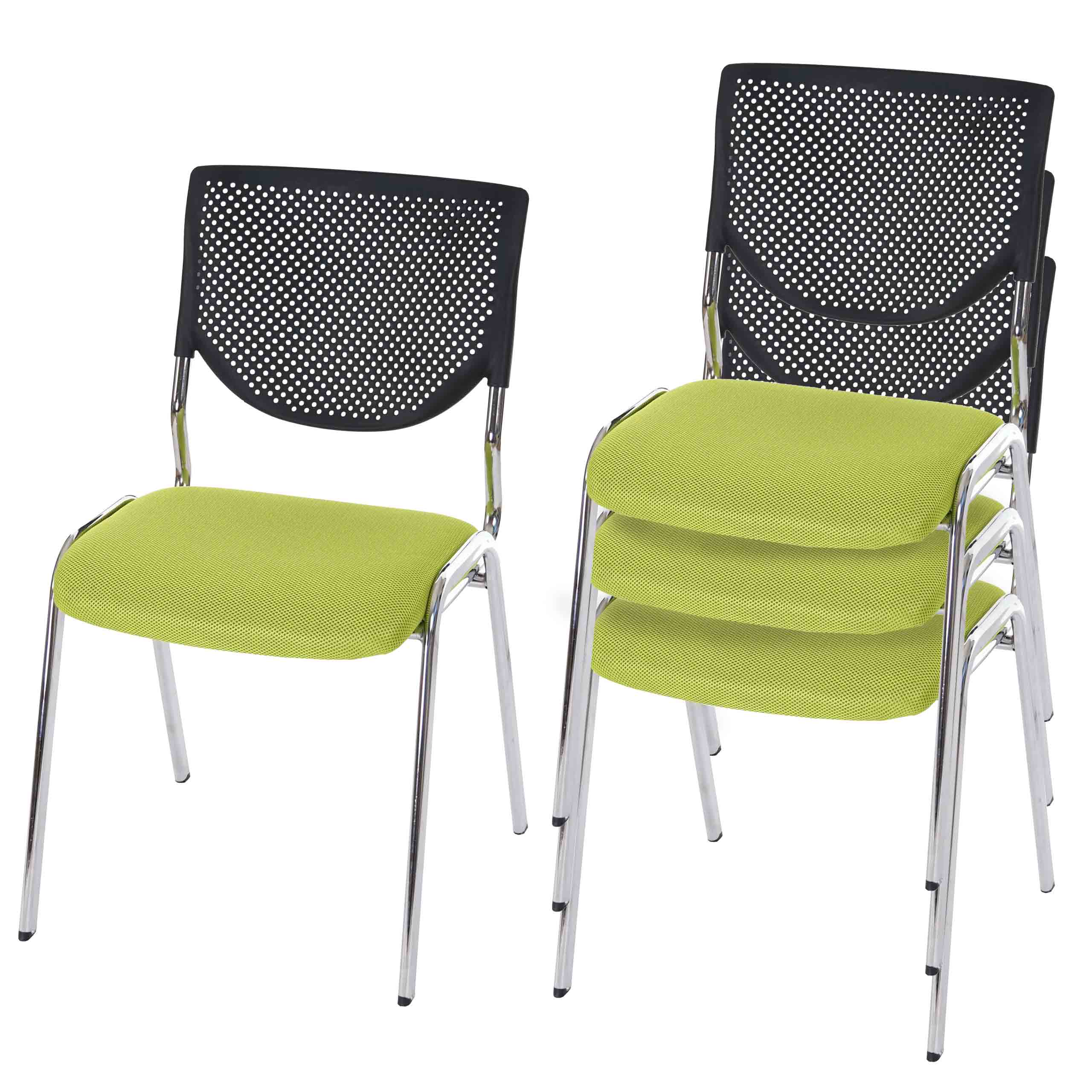4er-Set Besucherstuhl H401, Konferenzstuhl stapelbar, Stoff/Textil ~ Sitz gr&uuml;n, F&uuml;&szlig;e chrom 