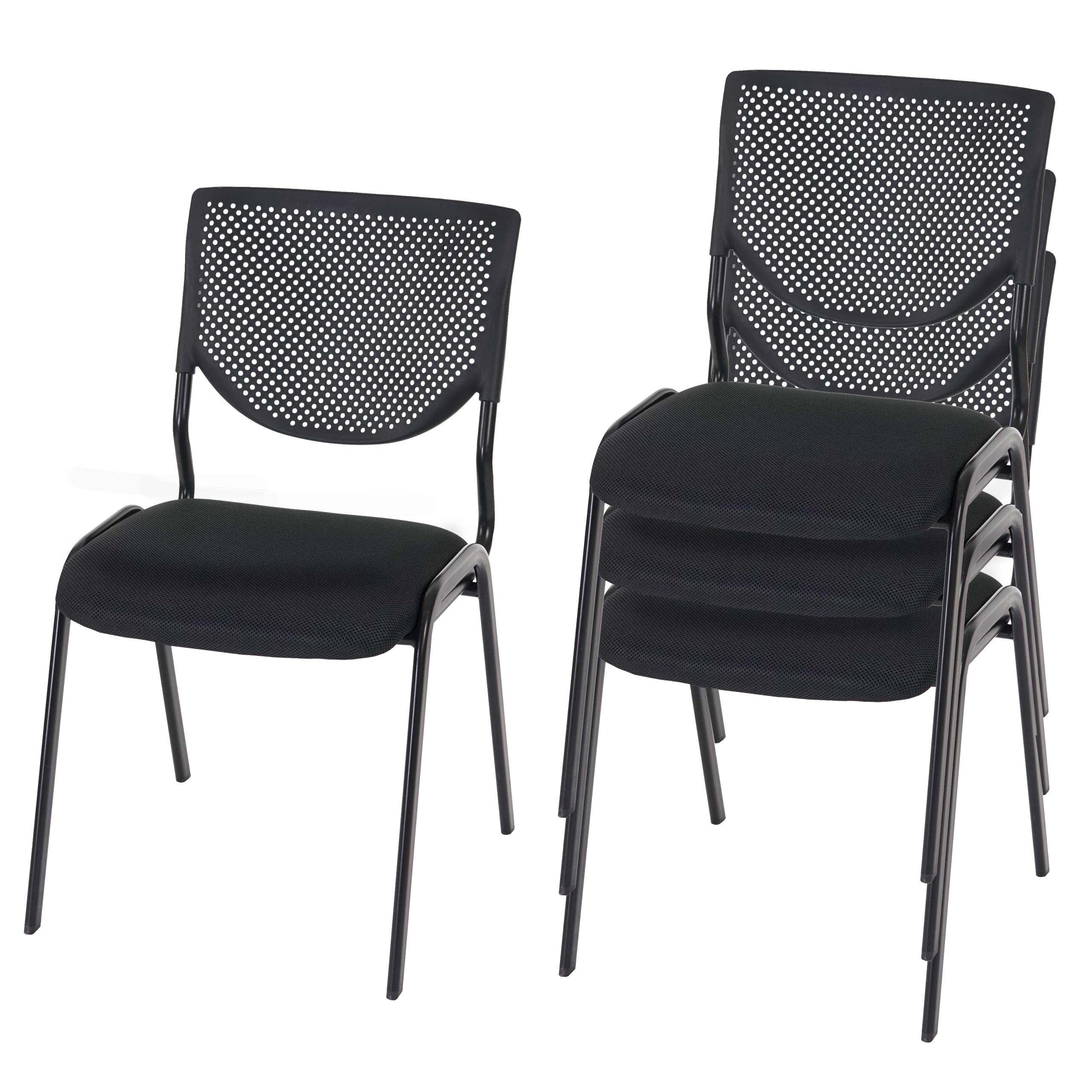 4er-Set Besucherstuhl H401, Konferenzstuhl stapelbar, Stoff/Textil ~ Sitz schwarz, F&uuml;&szlig;e schwarz 