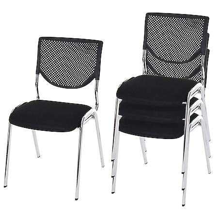 4er-Set Besucherstuhl H401, Konferenzstuhl stapelbar, Stoff/Textil ~ Sitz schwarz, Füße chrom 