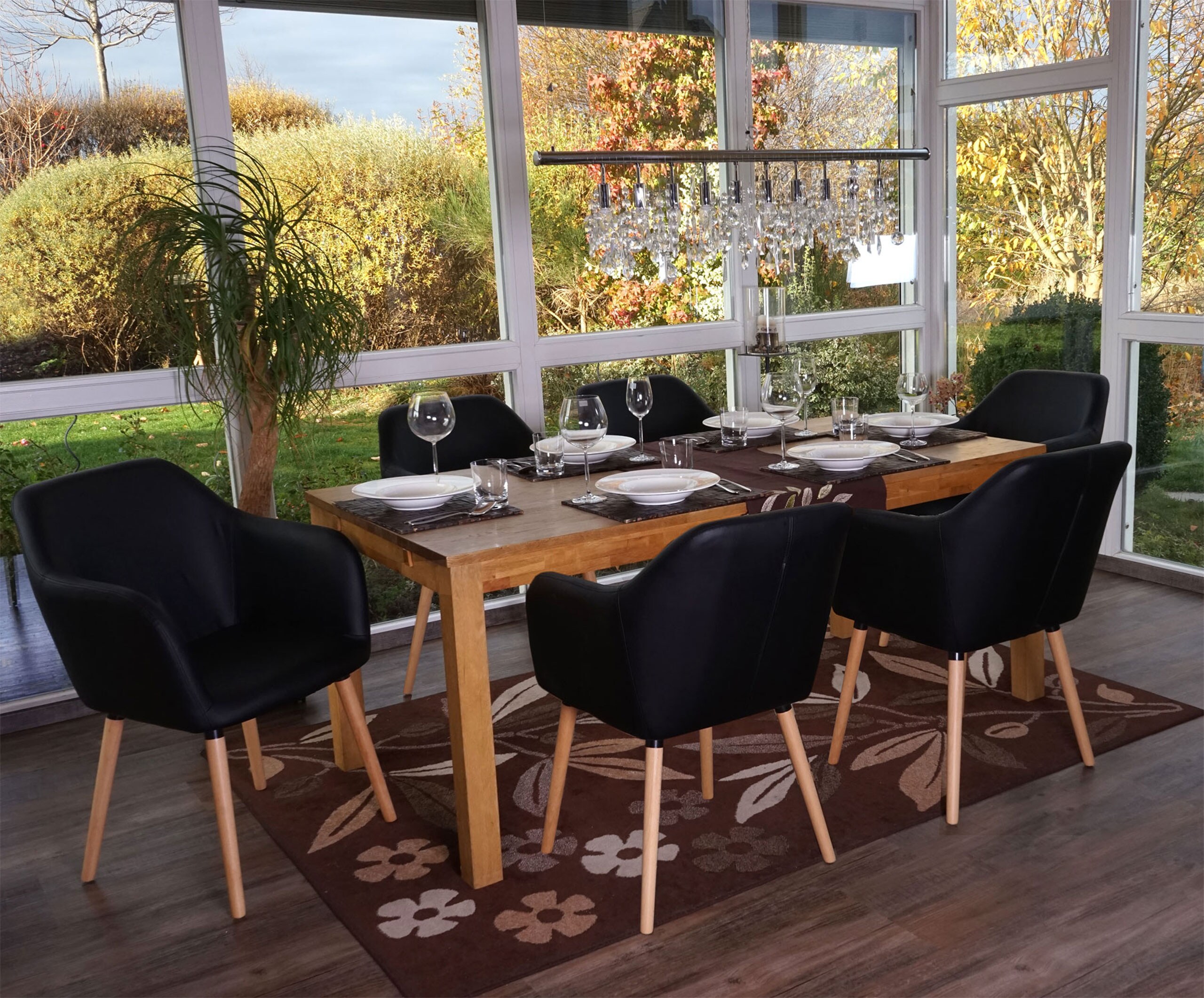 6er-Set Esszimmerstuhl Vaasa T381, Stuhl K&uuml;chenstuhl, Retro 50er Jahre Design ~ Kunstleder, schwarz, helle Beine 