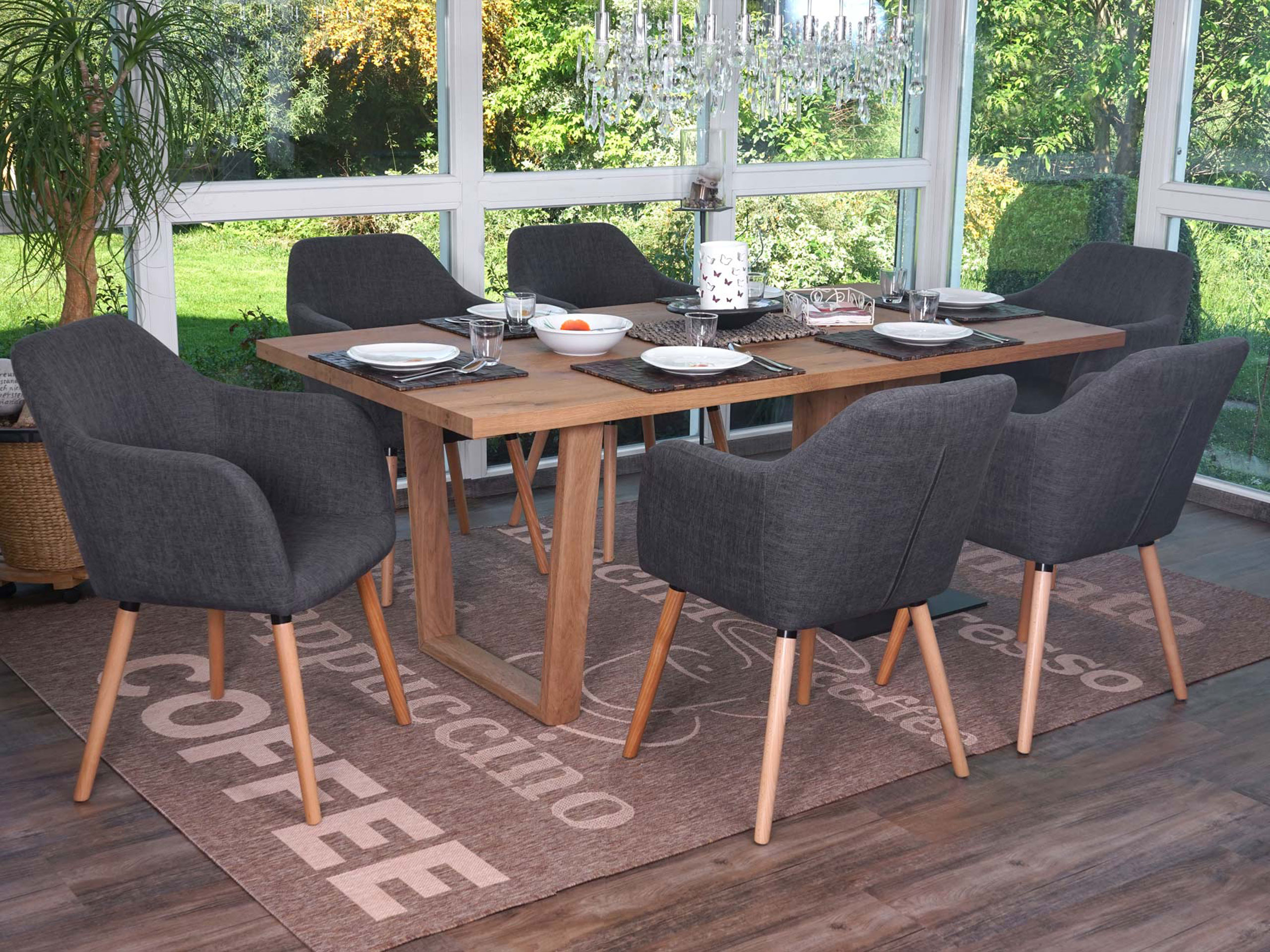 6er-Set Esszimmerstuhl Vaasa T381, Stuhl K&uuml;chenstuhl, Retro 50er Jahre Design ~ Textil, grau, helle Beine 