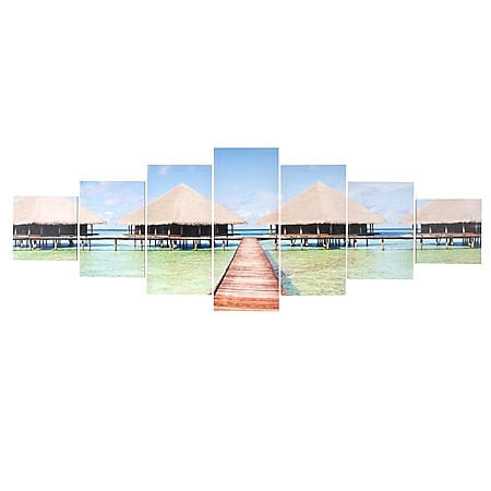 Leinwandbild H375, Wandbild Keilrahmenbild Kunstdruck, 7-teilig 140x50cm ~ Beach 