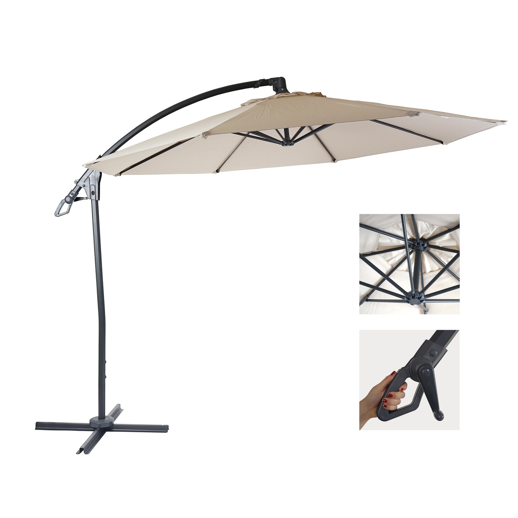 Deluxe Ampelschirm -D14, Sonnenschirm, rund Ø 3m Polyester Alu/Stahl  ~ creme-weiß ohne Ständer