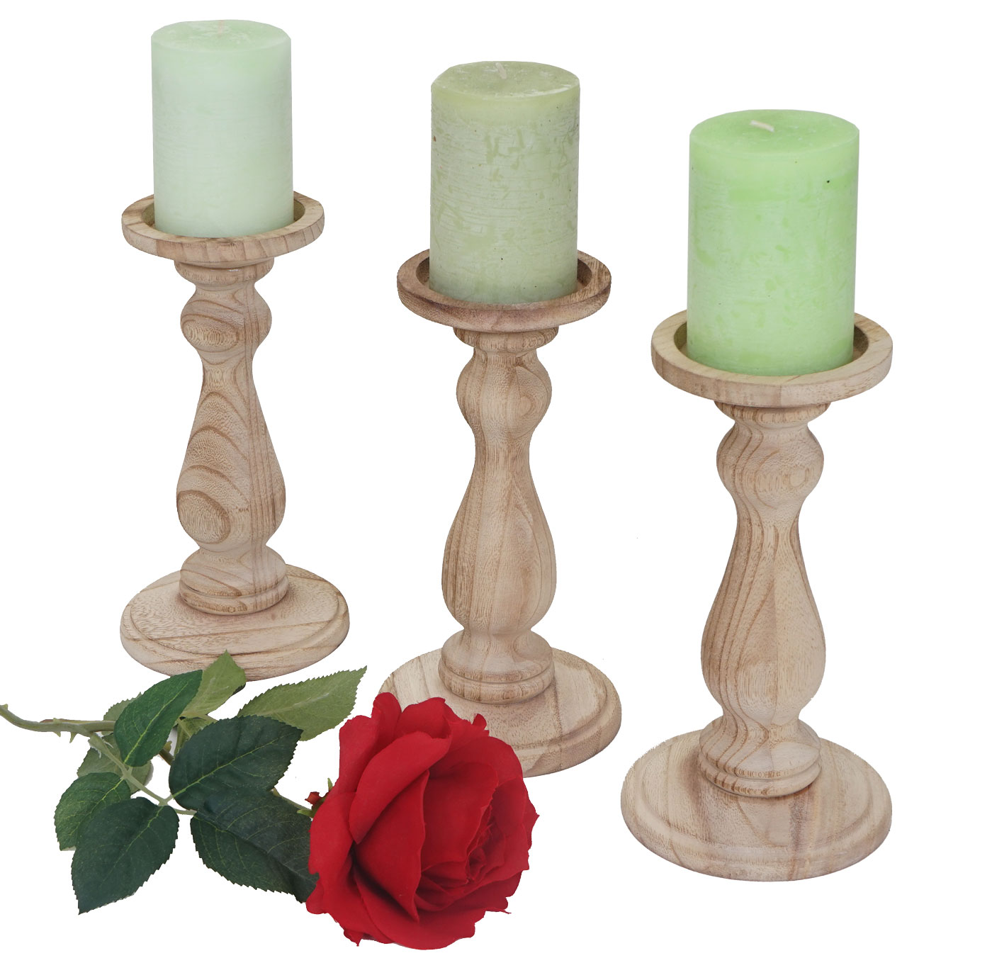 3er Set Kerzenst&auml;nder H361, Kerzenhalter, Shabby-Look Vintage H&ouml;he 24cm ~ naturbraun 