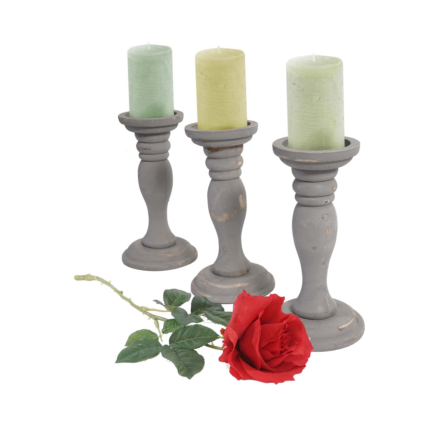 3er Set Kerzenst&auml;nder H361, Kerzenhalter, Shabby-Look Vintage H&ouml;he 24cm ~ grau 