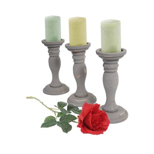 3er Set Kerzenständer H361, Kerzenhalter, Shabby-Look Vintage Höhe 24cm ~ grau 