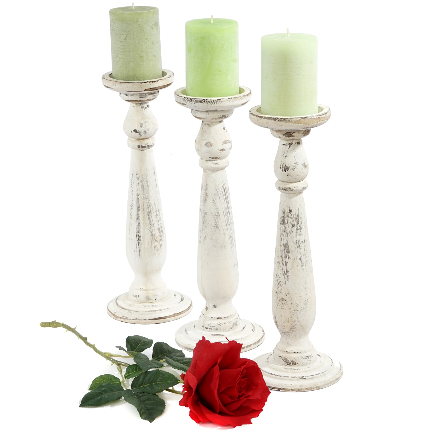 3er Set Kerzenst&auml;nder H360, Kerzenhalter, Shabby-Look Vintage H&ouml;he 35cm ~ wei&szlig; 