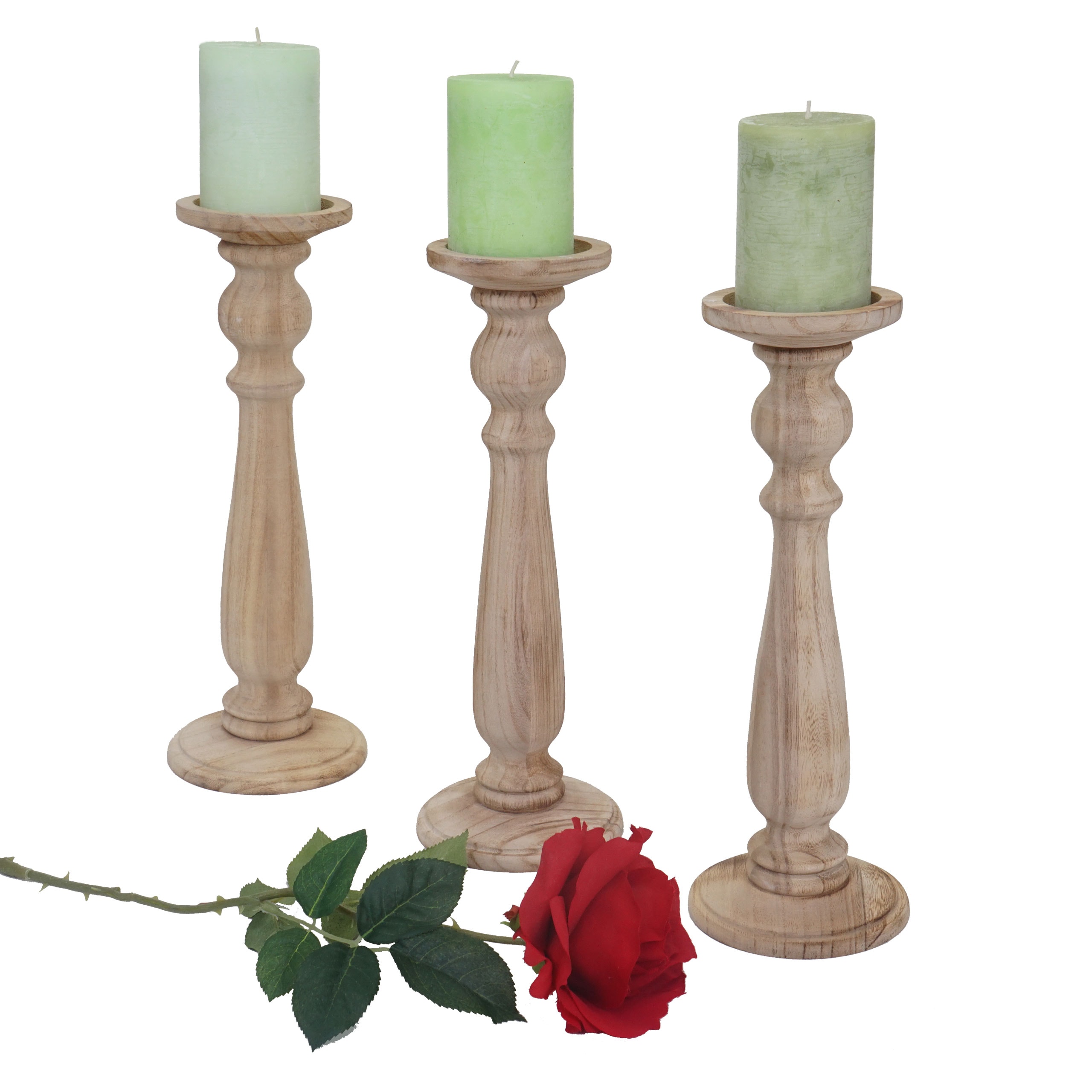 3er Set Kerzenst&auml;nder H360, Kerzenhalter, Shabby-Look Vintage H&ouml;he 35cm ~ naturbraun 