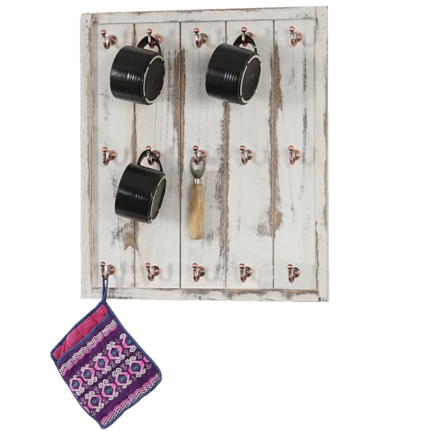 Tassenhalter Monaco, Hängeregal Tassenbrett Wandboard, Shabby-Look Vintage 50x45x5cm ~ weiß
