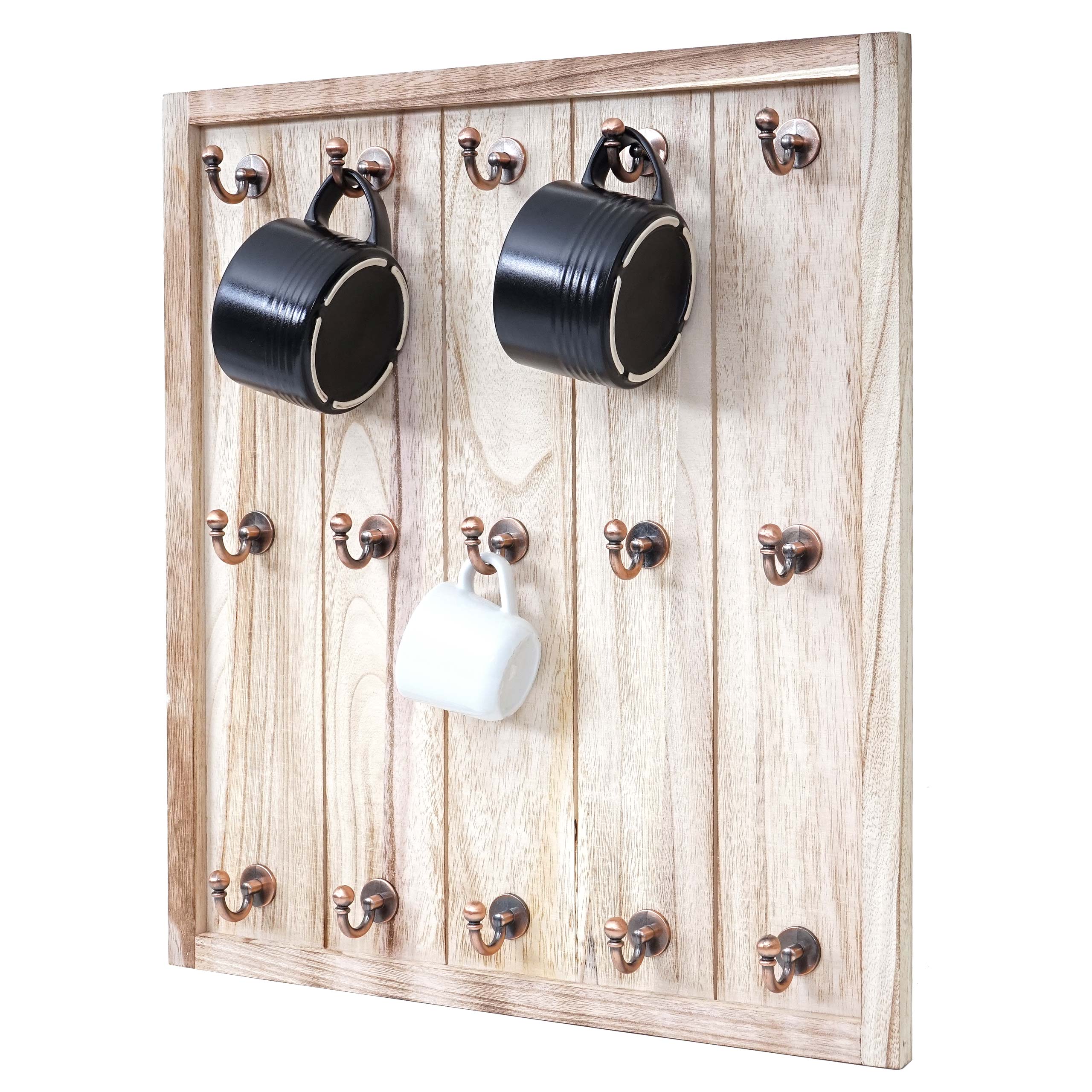 Tassenhalter Monaco, H&auml;ngeregal Tassenbrett Wandboard, Shabby-Look Vintage 50x45x5cm ~ natur 