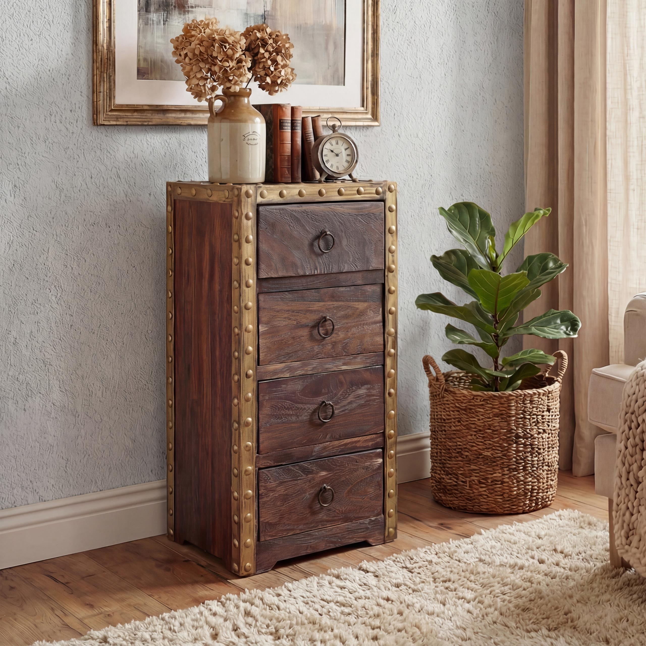 Kommode Ambato, Schubladenkommode Schrank, 4 Schubladen 70x33x26cm Shabby-Look Vintage ~ braun 