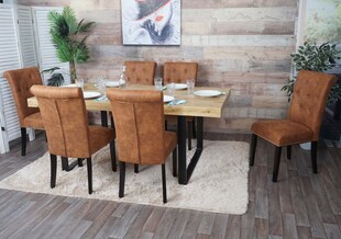 6er-Set Esszimmerstuhl Chesterfield II, Stuhl Küchenstuhl, Nieten ~ Wildlederimitat, dunkle Beine 