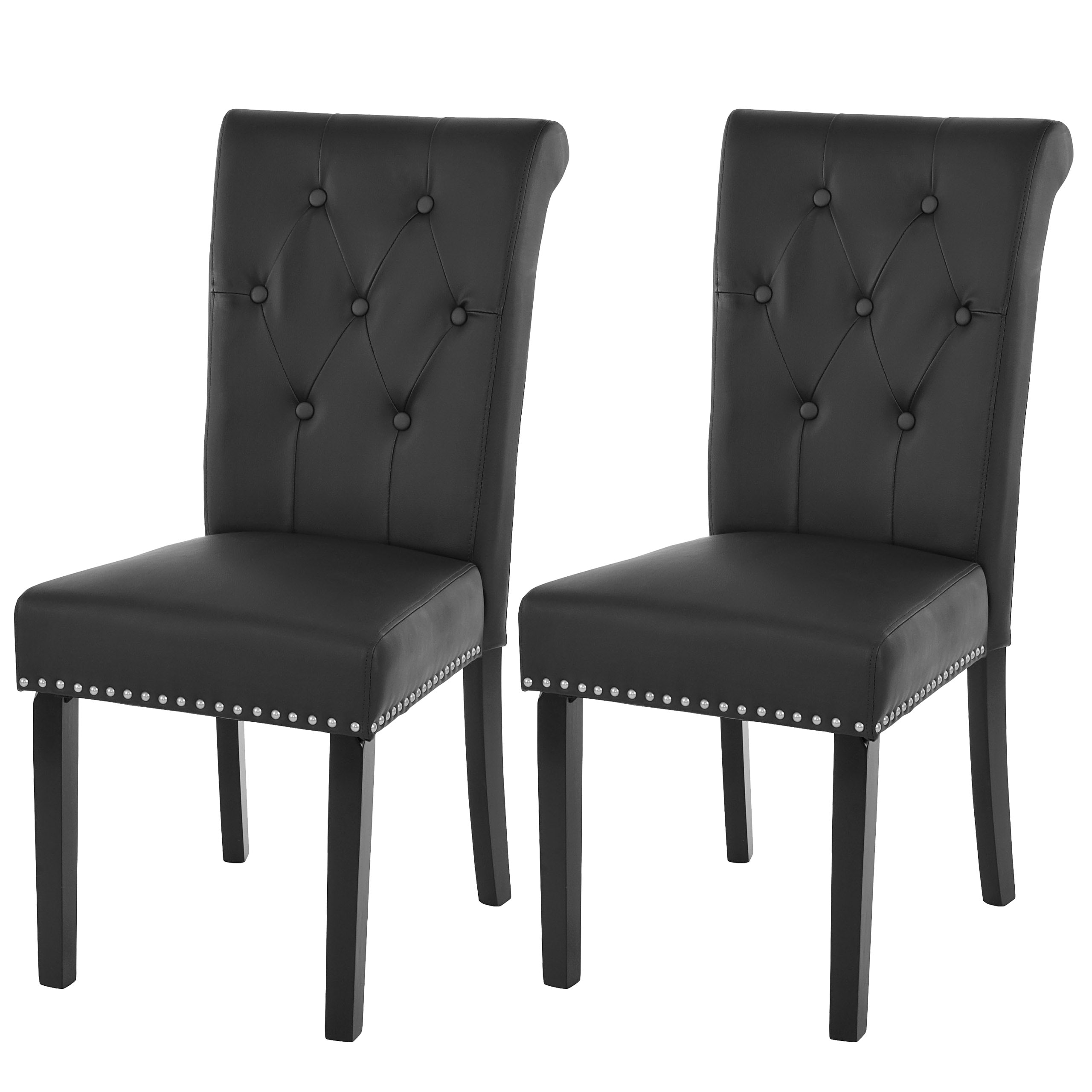 2er-Set Esszimmerstuhl Chesterfield Edinburgh II, Stuhl K&uuml;chenstuhl, Nieten ~ Kunstleder, schwarz, dunkle Beine 