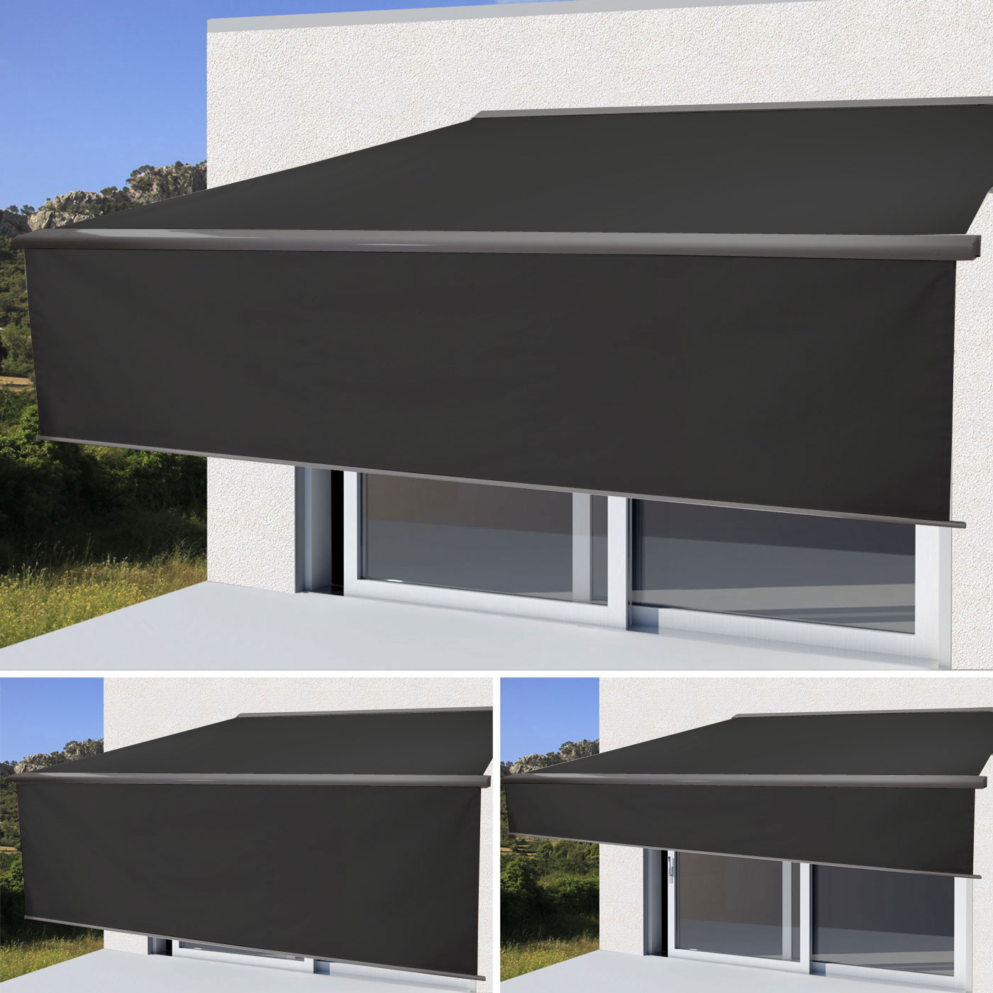 Elektrische Vollkassetten-Markise H124, 5x3m ausfahrbarer Volant ~ Polyester anthrazit, grau 