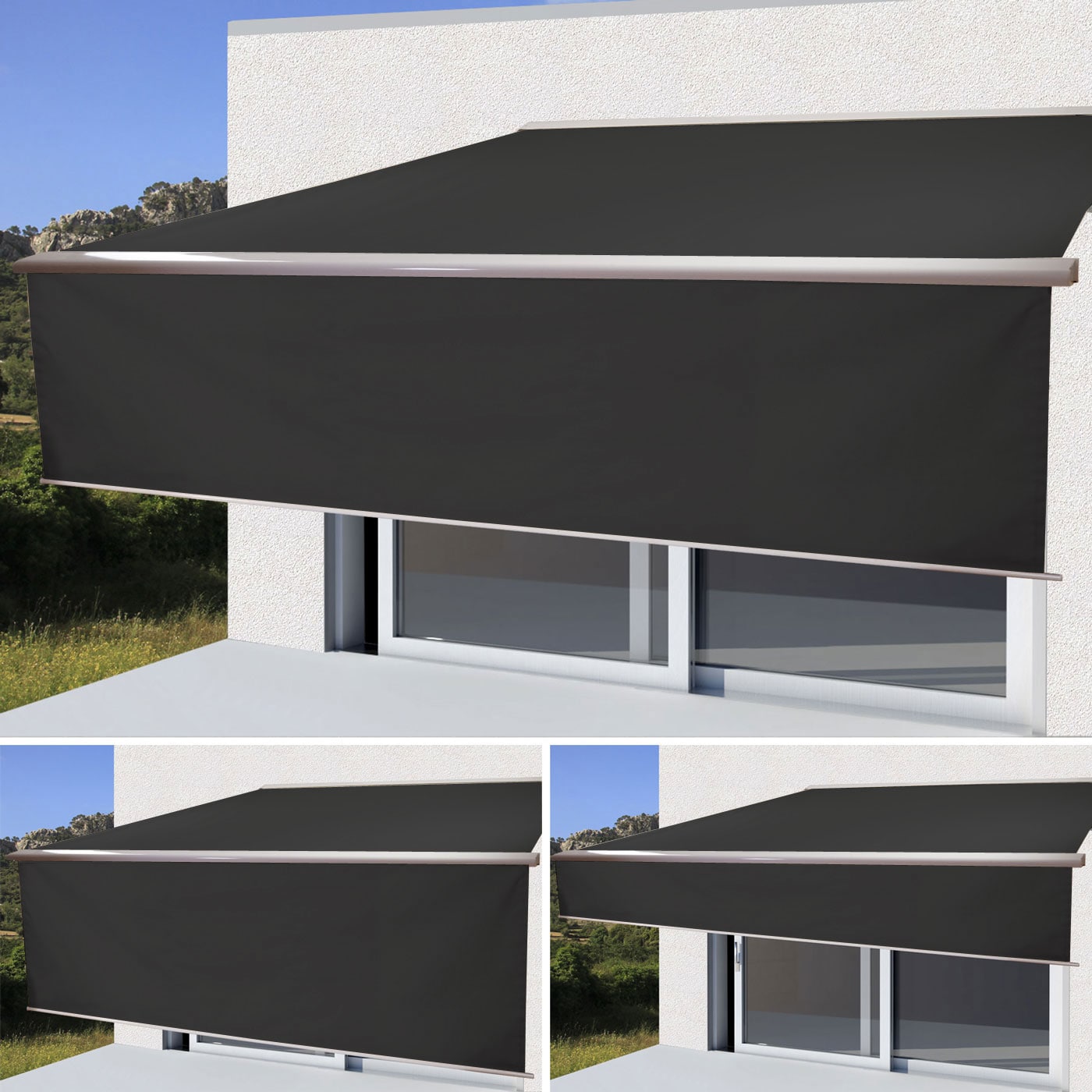 Elektrische Vollkassetten-Markise H124, 4,5x3m ausfahrbarer Volant ~ Polyester Anthrazit 