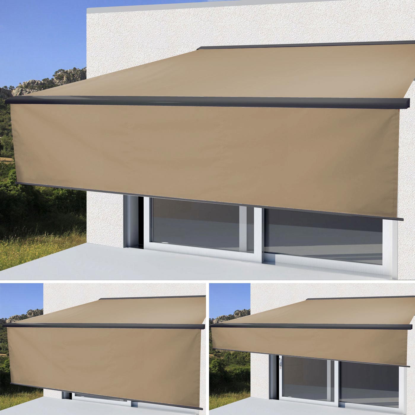 Elektrische Vollkassetten-Markise H124, 4,5x3m ausfahrbarer Volant ~ Polyester Creme, anthrazit 