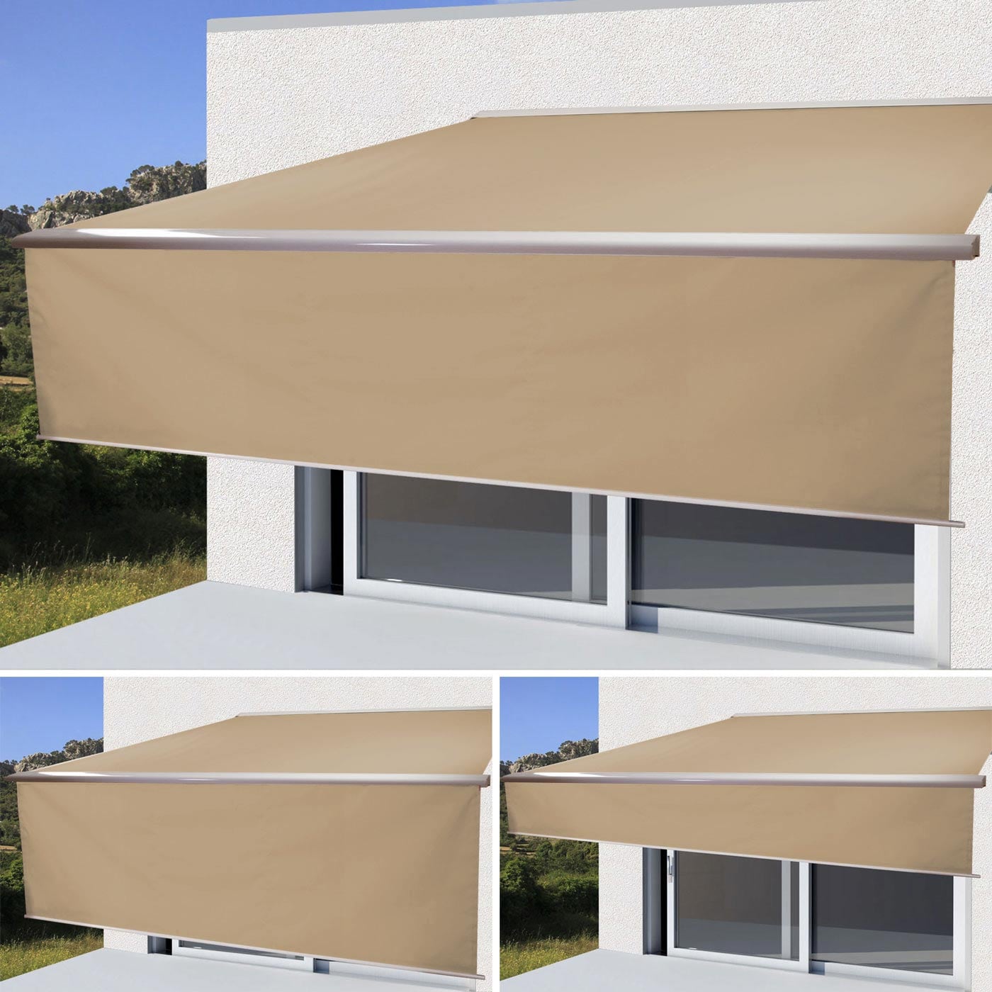 Elektrische Kassetten-Markise H124, Vollkassette, 4x3m ausfahrbarer Volant ~ Polyester Creme 