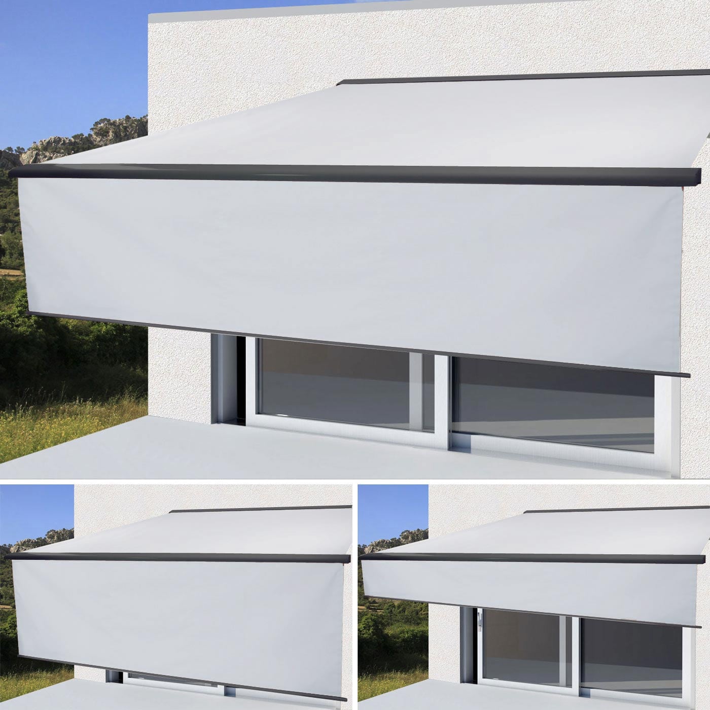 Elektrische Vollkassetten-Markise H124, 4x3m ausfahrbarer Volant ~ Acryl Creme, anthrazit 