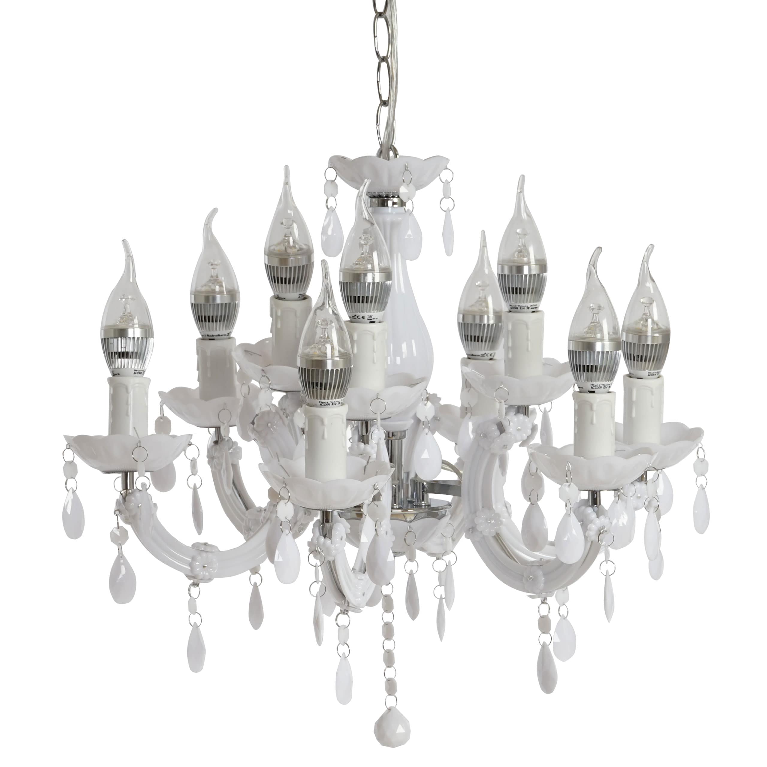 LED-Kronleuchter HW155, H&auml;ngeleuchte L&uuml;ster, 9-flammig 27W ~ wei&szlig; 