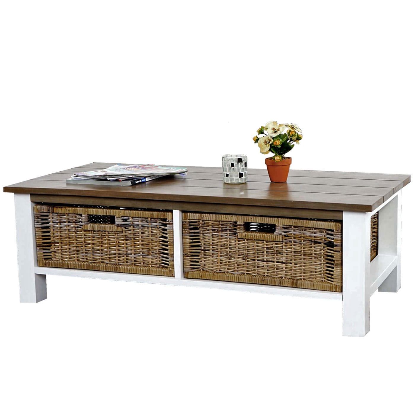 Couchtisch Kalmar, Wohnzimmertisch Beistelltisch Holztisch, 38x112x52cm 2 K&ouml;rbe 