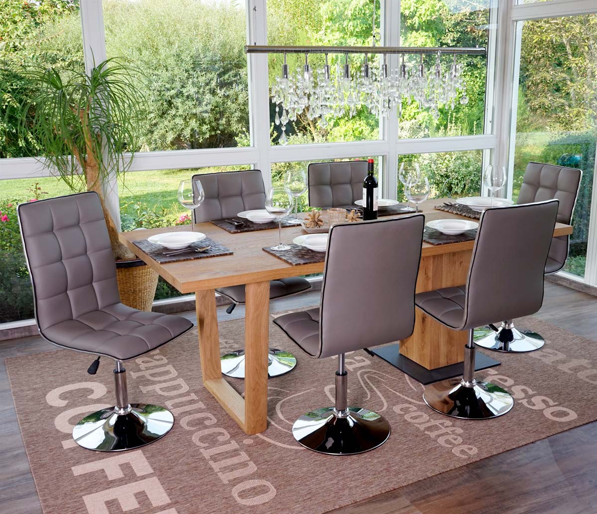 6er-Set Esszimmerstuhl MCW-C41, Stuhl K&uuml;chenstuhl, h&ouml;henverstellbar drehbar, Kunstleder MVG-zertifiziert ~ taupe-grau 