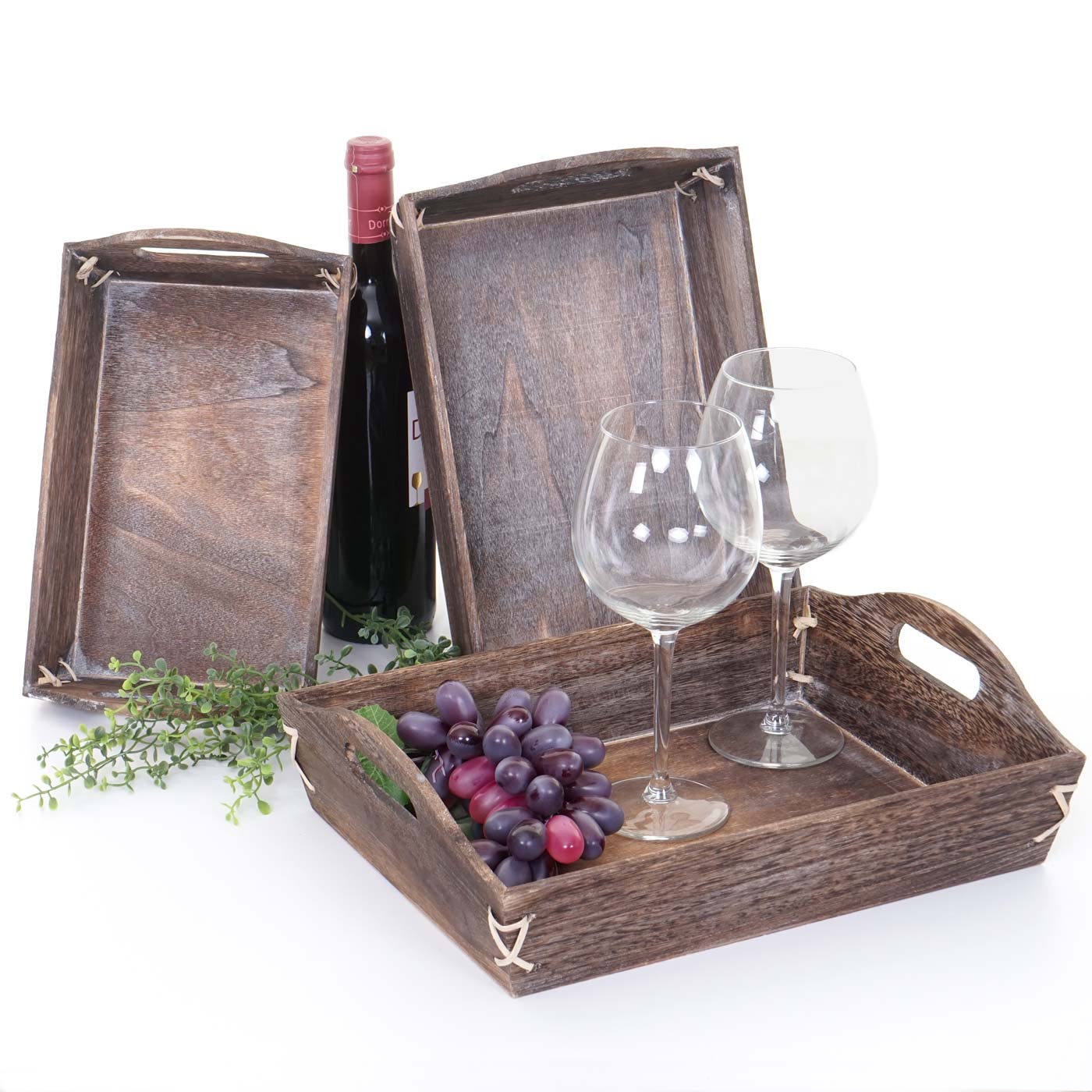 3er Set Tablett MCW-C50, Serviertablett Holztablett Fr&uuml;hst&uuml;ckstablett Dekotablett, Shabby-Look Vintage ~ braun, shabby 