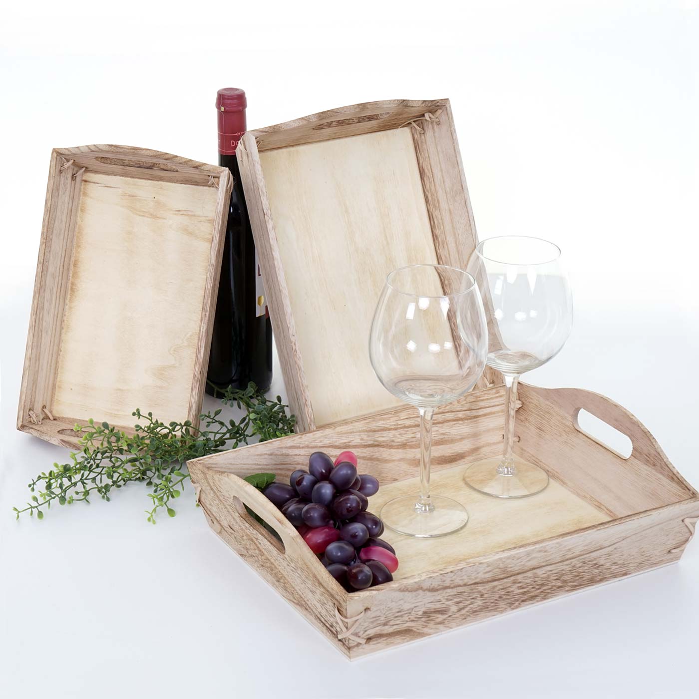 3er Set Tablett MCW-C50, Serviertablett Holztablett Fr&uuml;hst&uuml;ckstablett Dekotablett, Shabby-Look Vintage ~ naturbraun 