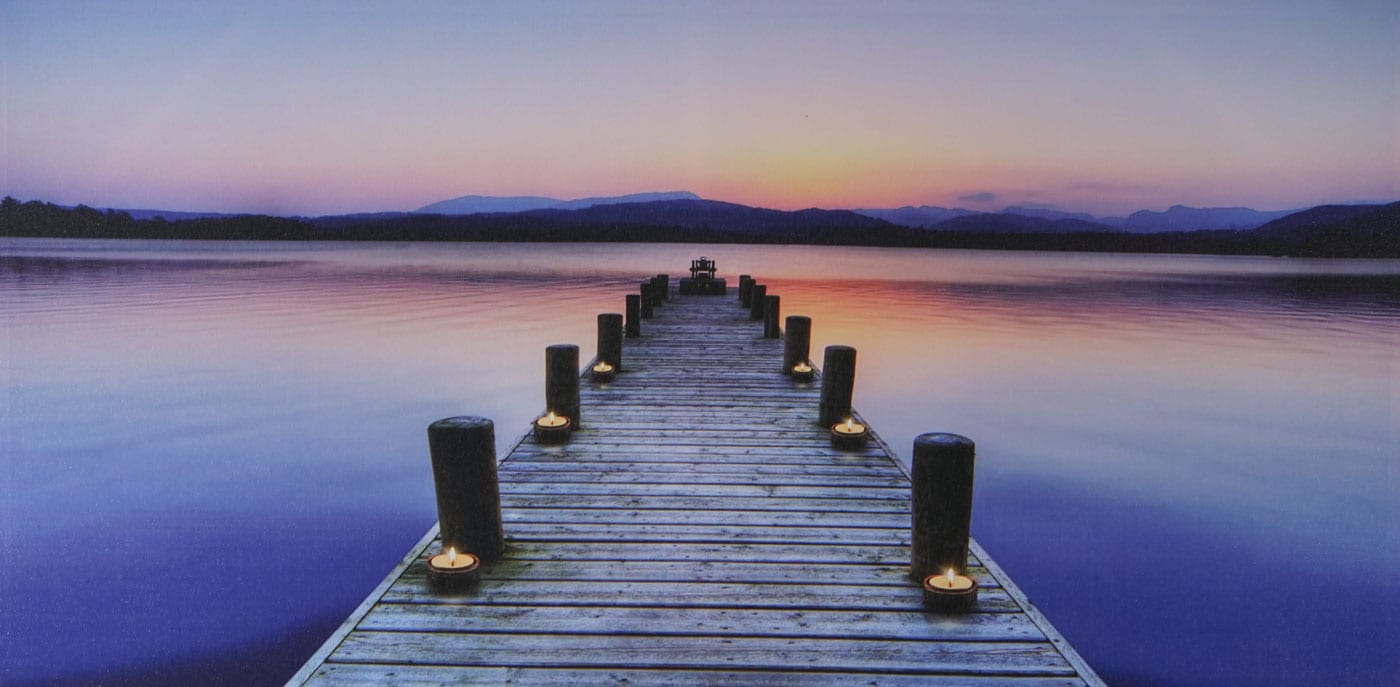 LED-Bild, Leinwandbild Wandbild Leuchtbild, Timer MVG-zertifiziert ~ 110x55cm Steg, flackernd 